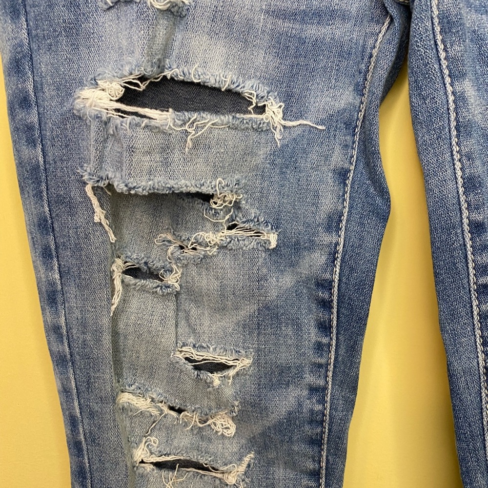 American Eagle Super Stretch Medium Wash Ankle Jegging Skinny Distressed Size 6 - Picture 3 of 9